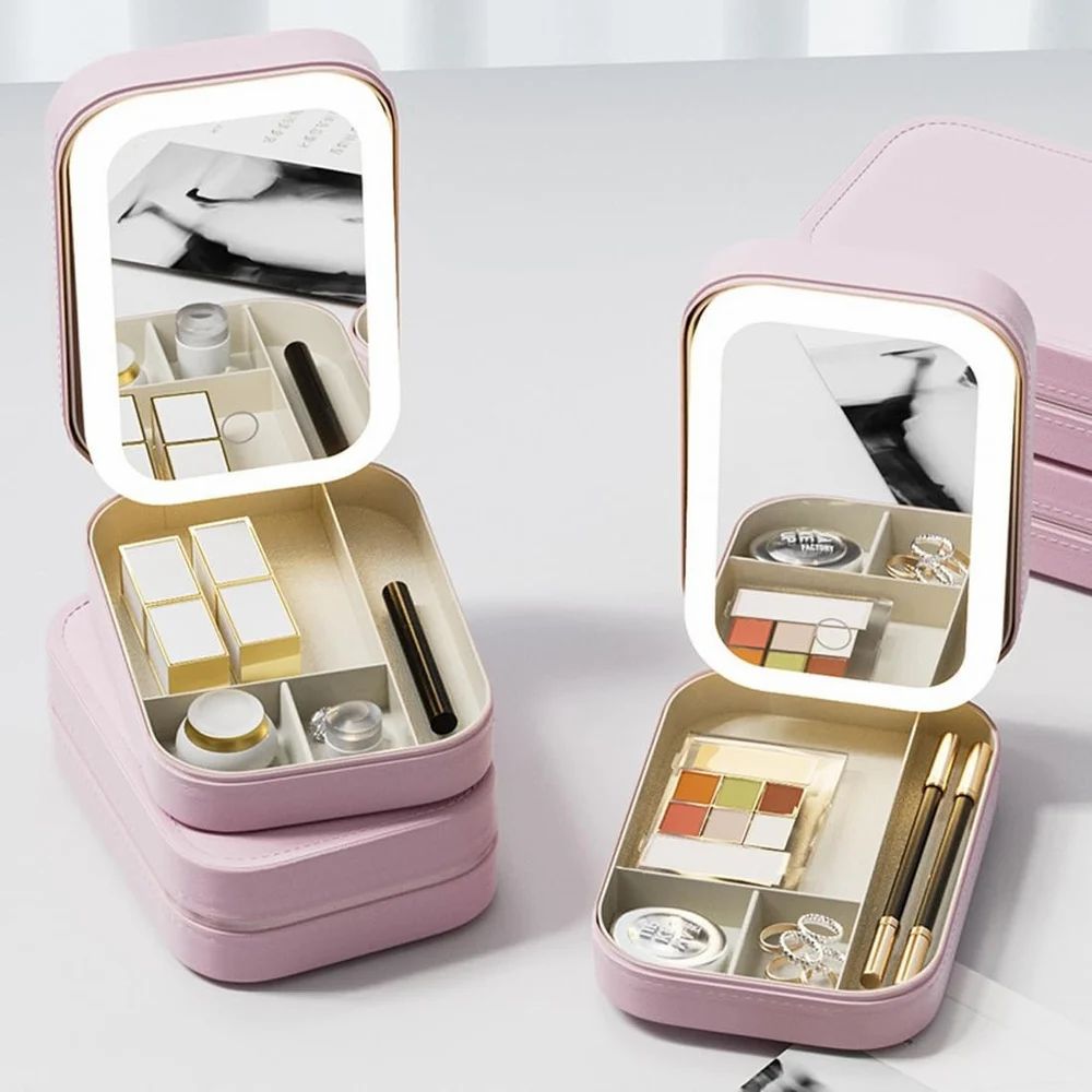 Compact Makeup Vanity With LED Mirror